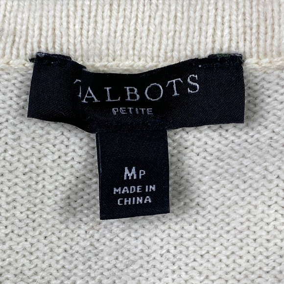 Talbots Wool Blend Sweater MP Petite Cream Gold Embellished CrewNeck Long Sleeve - Picture 3 of 13